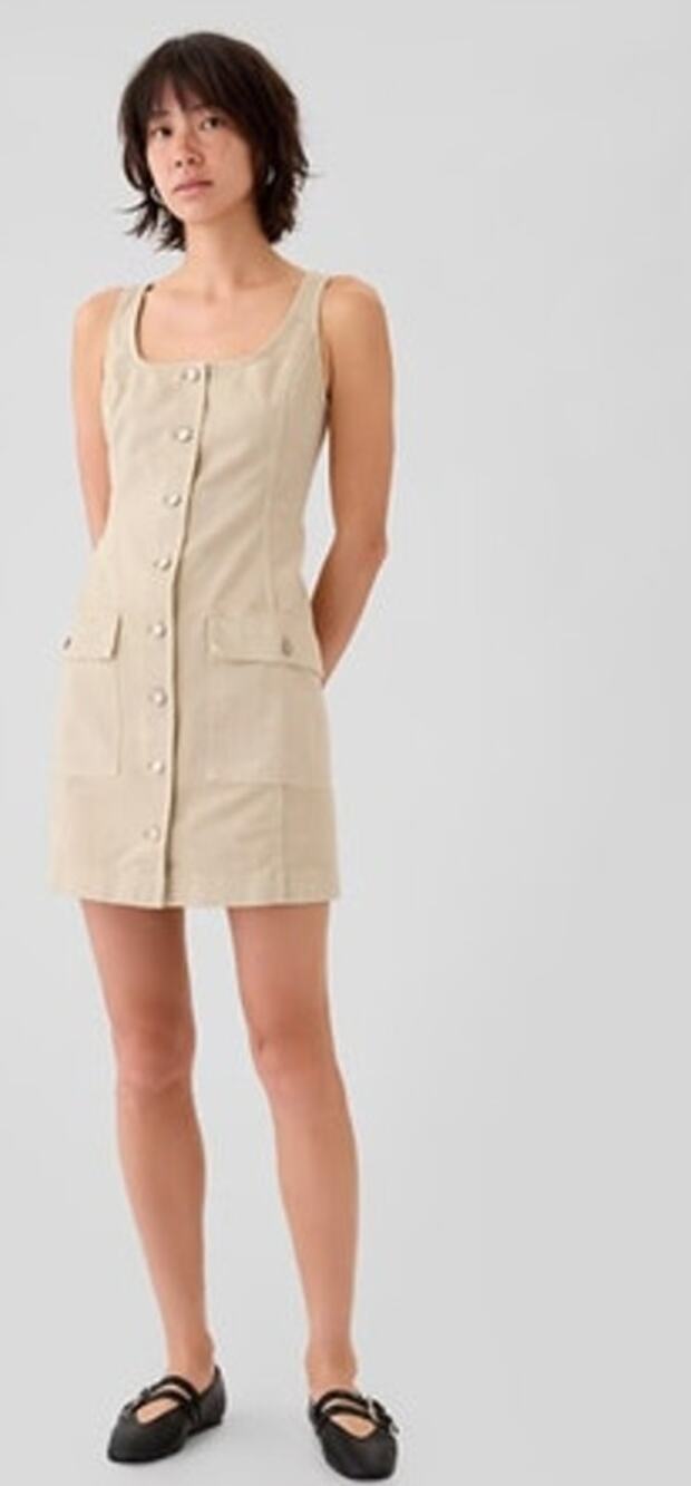 NWT Womens Gap Utility Button Cream Denim Mini Dress Size XL Tall